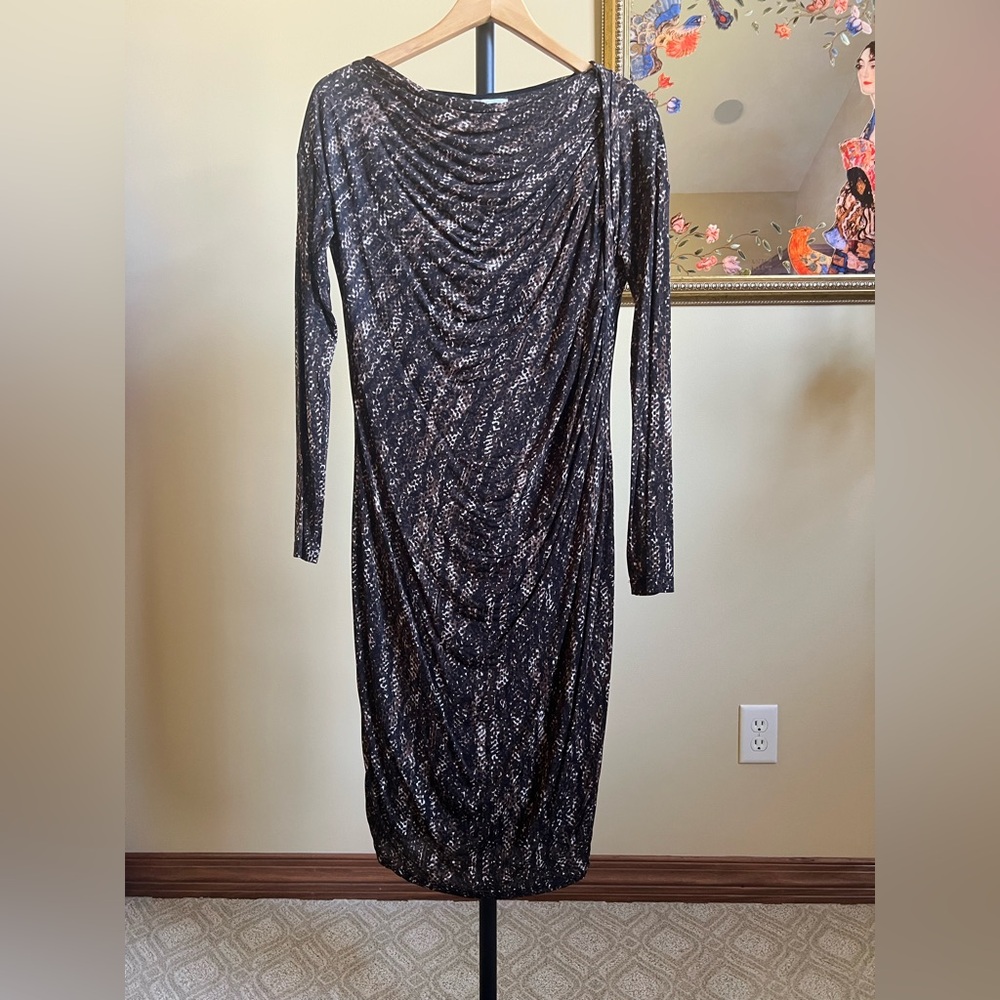 MaxMara Dress Snakeskin Tessuto Italian Jersey Brown Tan Size 14 (44) - Picture 6 of 17